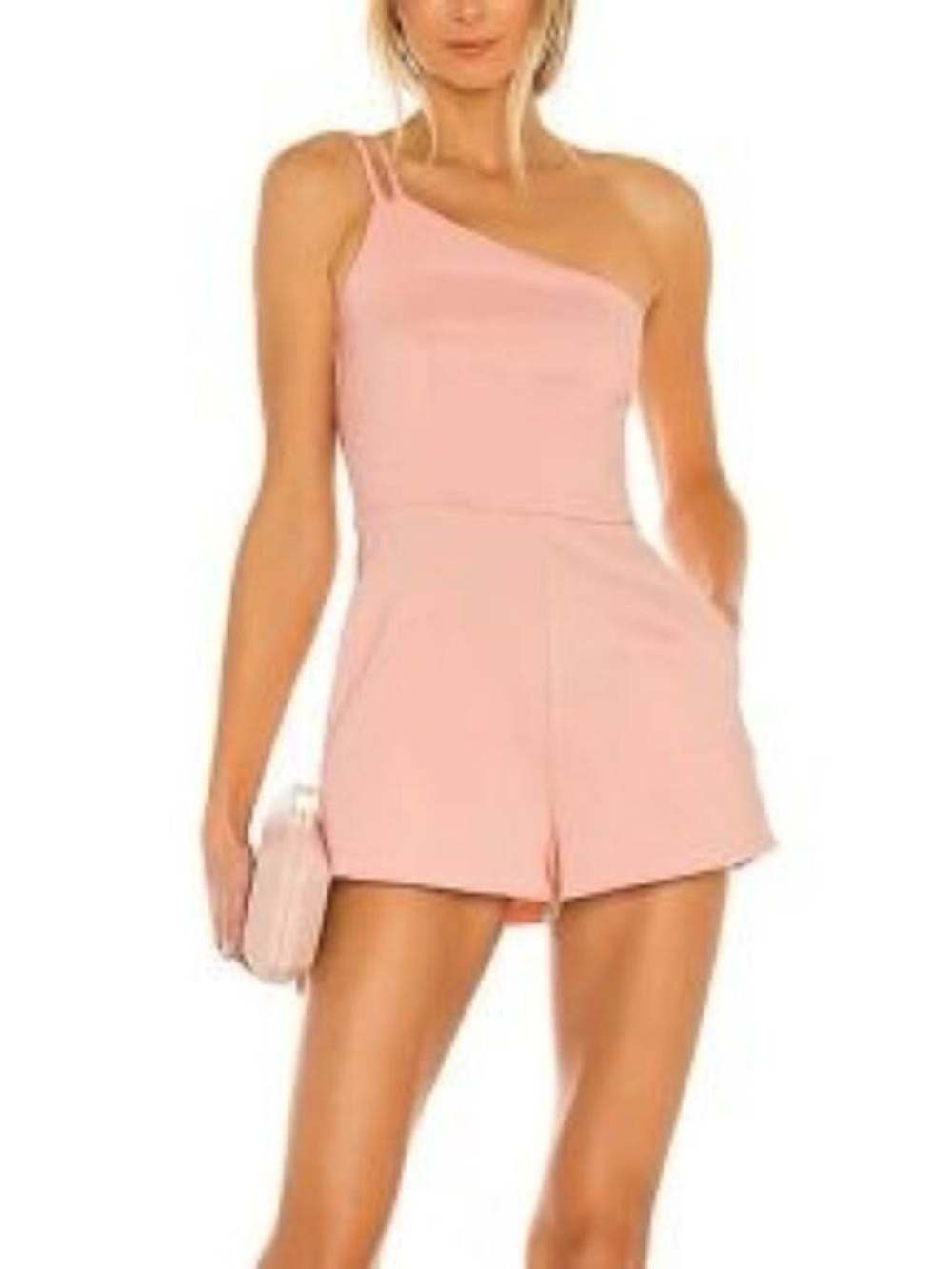 Superdown Ramona Asymmetrical Double Strap Romper in Light Pink